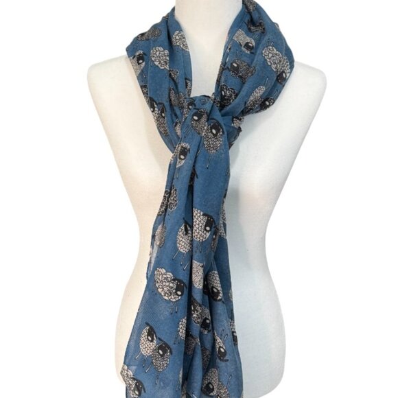 Sketched Sheep Motif Scarf Blue | Erin Knitwear - Picture 4 of 7